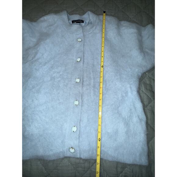RARE Connie A Lee Blue Fluffy Fuzzy Vintage Angora Cardigan Sweater XL Pockets - Picture 9 of 10
